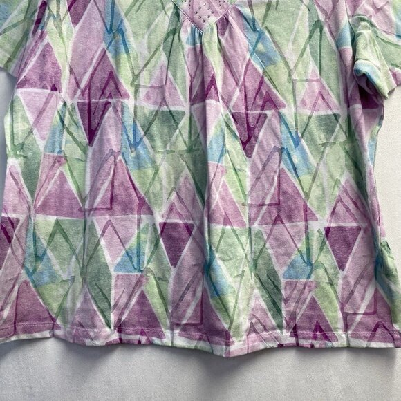 Alfred Dunner Studded VNeck Semi Sheer Short Sleeve Shirt Women Large Multicolor - Picture 12 of 13